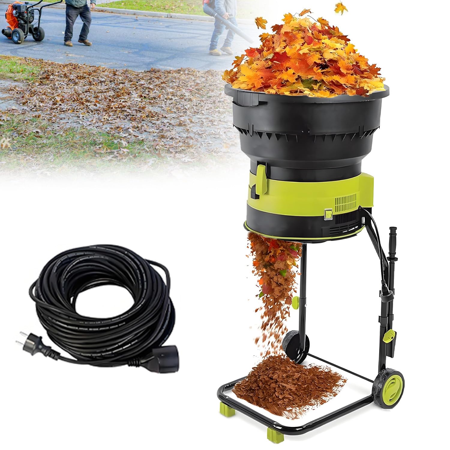 Trituradora eléctrica de jardín y trituradora para abono, trituradora de hojas y ramas de alta potencia con ancho de corte de 54 mm, ideal para la gestión de desechos de jardín