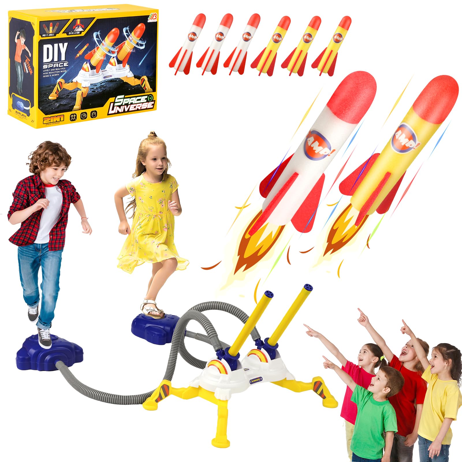 Space Rocket Launcher for Kids,6 Rockets and Multi Player Adjustable Catapult Launcher Stand(3 LED Rockets,3 Foam Rockets), Birthday Gift Toys for Kids Boys Girls Age 3 4 5 6 7 8 + Years Old