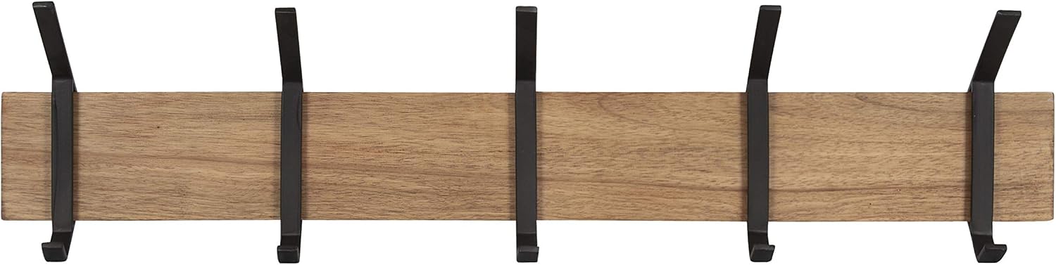 Kate and Laurel Rossmore Farmhouse 5-Hook Wall Hanging Coat Rack, Natural Rustic Wood, Modern Hanging Rack for Coats, Bags, Or Pots and Pans