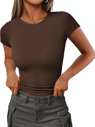 iGENJUN Womens Summer Short Sleeve Full Length Tops Casual Ribbed Basic 2025
