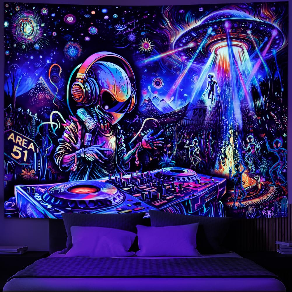 Amazon.com: Galoker Blacklight Alien UFO Tapestry Trippy Galaxy