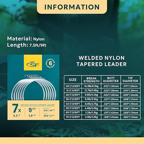 Miniatura 89 de SF Lazo preatado para pesca con mosca, líder cónico de nailon transparente trucha de agua dulce y salada Permiso de pescado de hueso de salmón