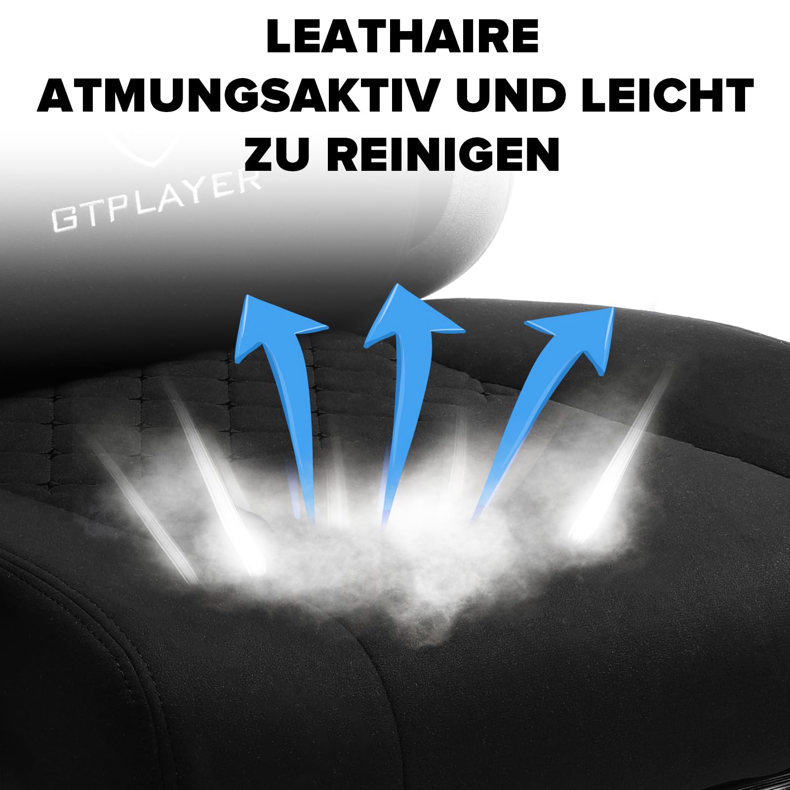 GTPLAYER Gaming Stuhl Ergonomischer Sessel mit Stoffoberfläche, Federsitzkissen, Armlehnen und Fußstütze 150KG, hellschwarz