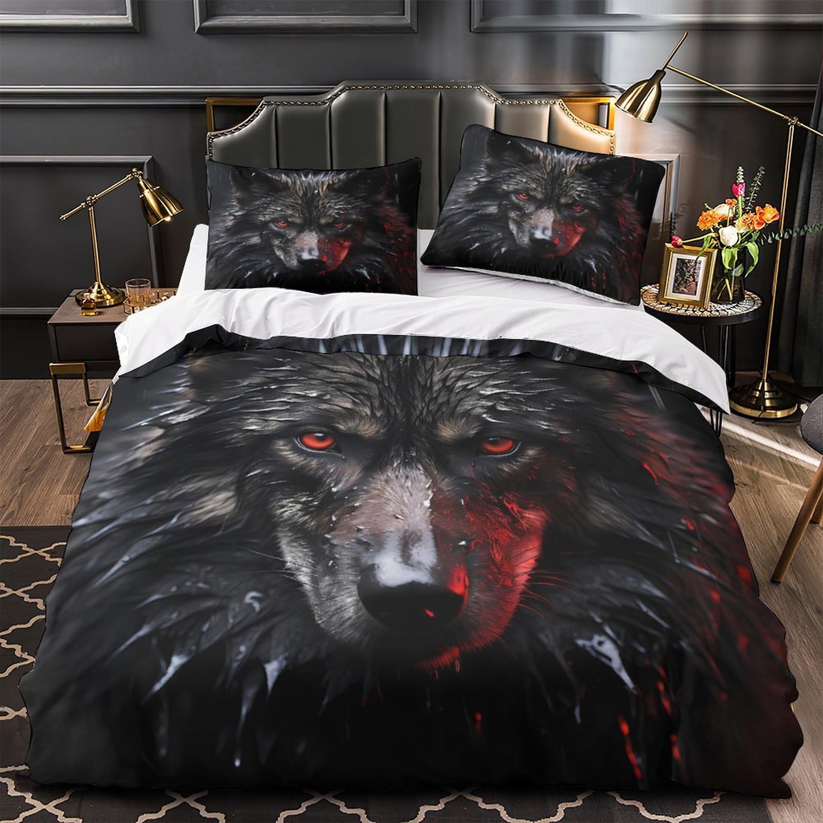Linge de lit loup avec housse de couette microfibre 260x220 cm imprimé 3D pour lit adulte
