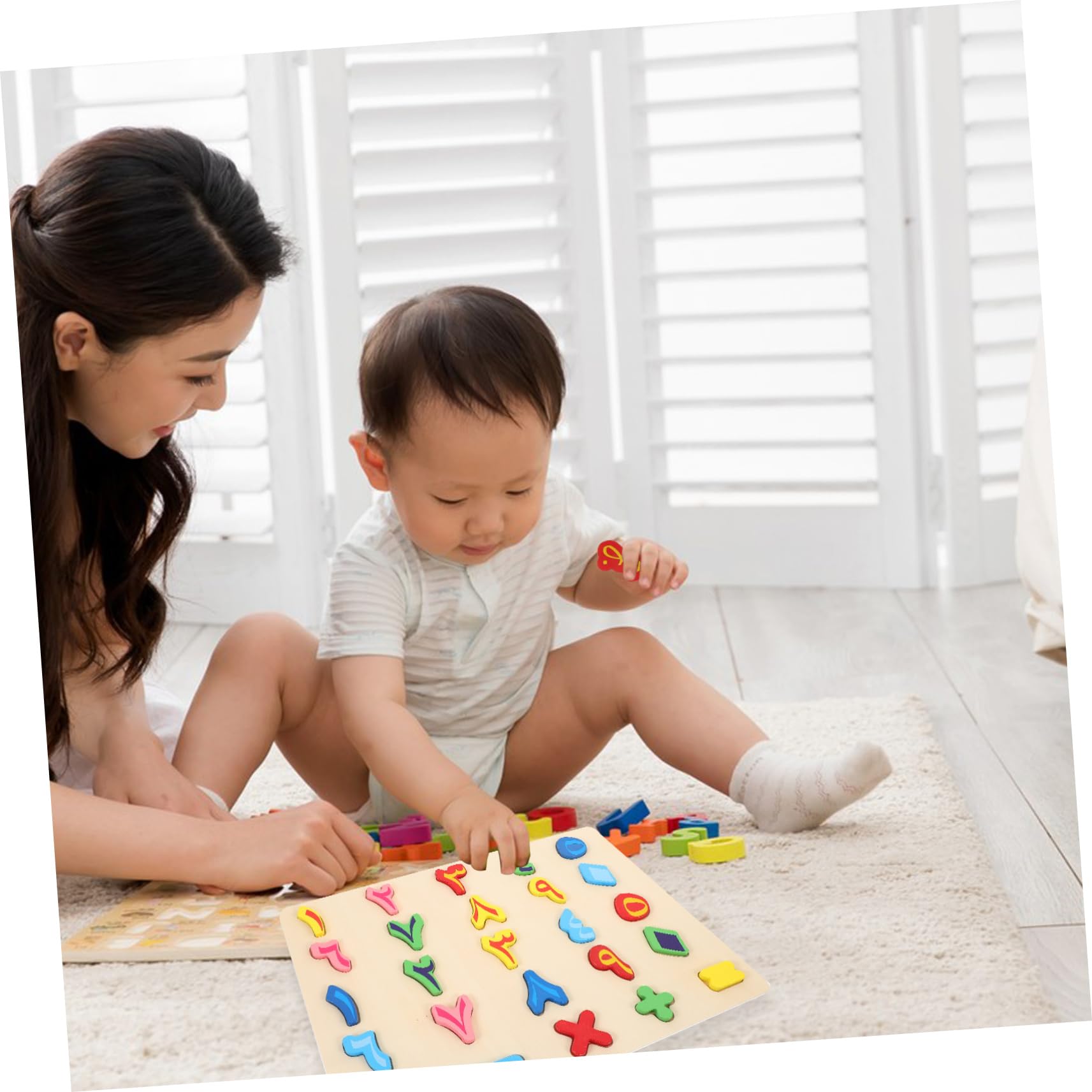 Puzzle en Bois Éducatif Chiffres et Alphabet Arabe Jouet Reconnaissance des Formes Mémoire Préscolaire