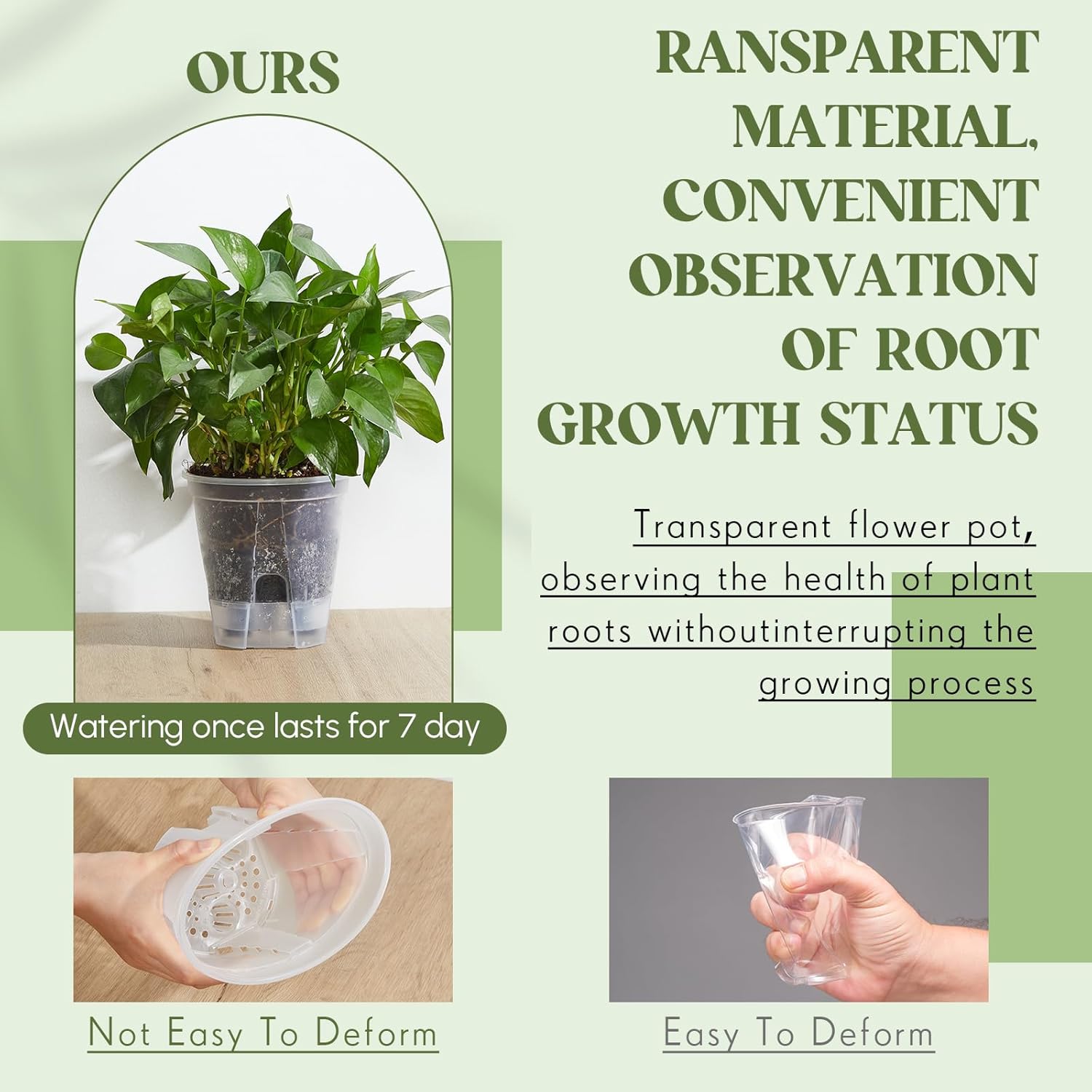 Self Watering Pots for Indoor Plants with Deep Reservoir and High Drainage Holes for Outdoor Plants and Flowers, Bare Root Planter(4.72'', 5.91'', 7.09'',Clear,9 Pcs) - Image 5