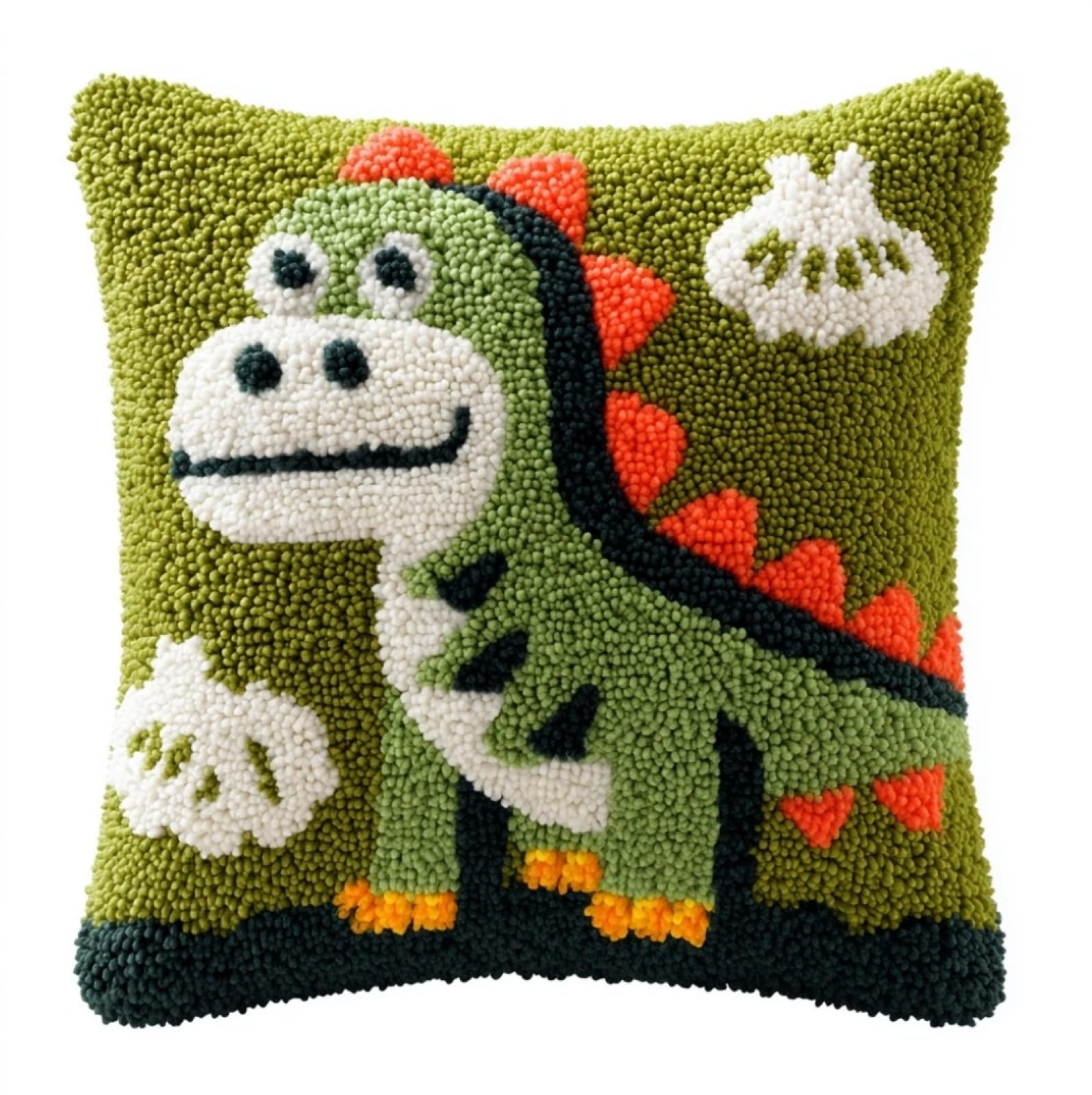 WallustrioaW Latch Hook Craft Cushion Kit 43x43cm,Cartoon Dinosaur