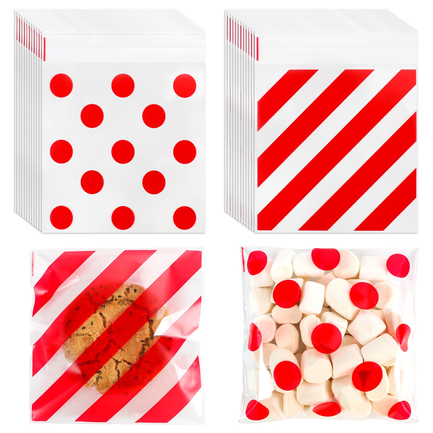 200 bolsas de celofán de 5.5 x 5.5 pulgadas, bolsas de galletas autosellantes para embalaje, bolsas de celofán para regalo, Navidad, San Valentín, dulces, golosinas, panadería casera