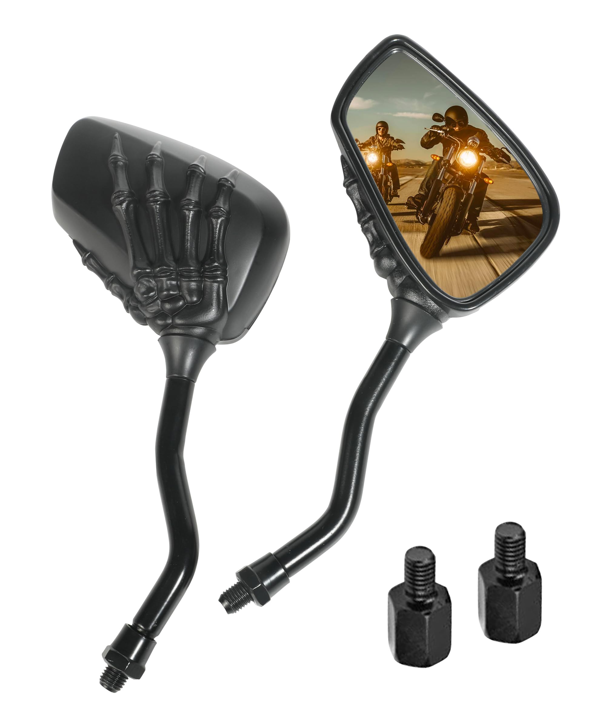 Pairs of Motorcycle Mirrors, Universal 8mm 10mm Rear View Mirrors, Car Accessories Skull Skeleton Hand Bike Mirror, Rearview Side Mirror for Motorcycle Bike (Black)