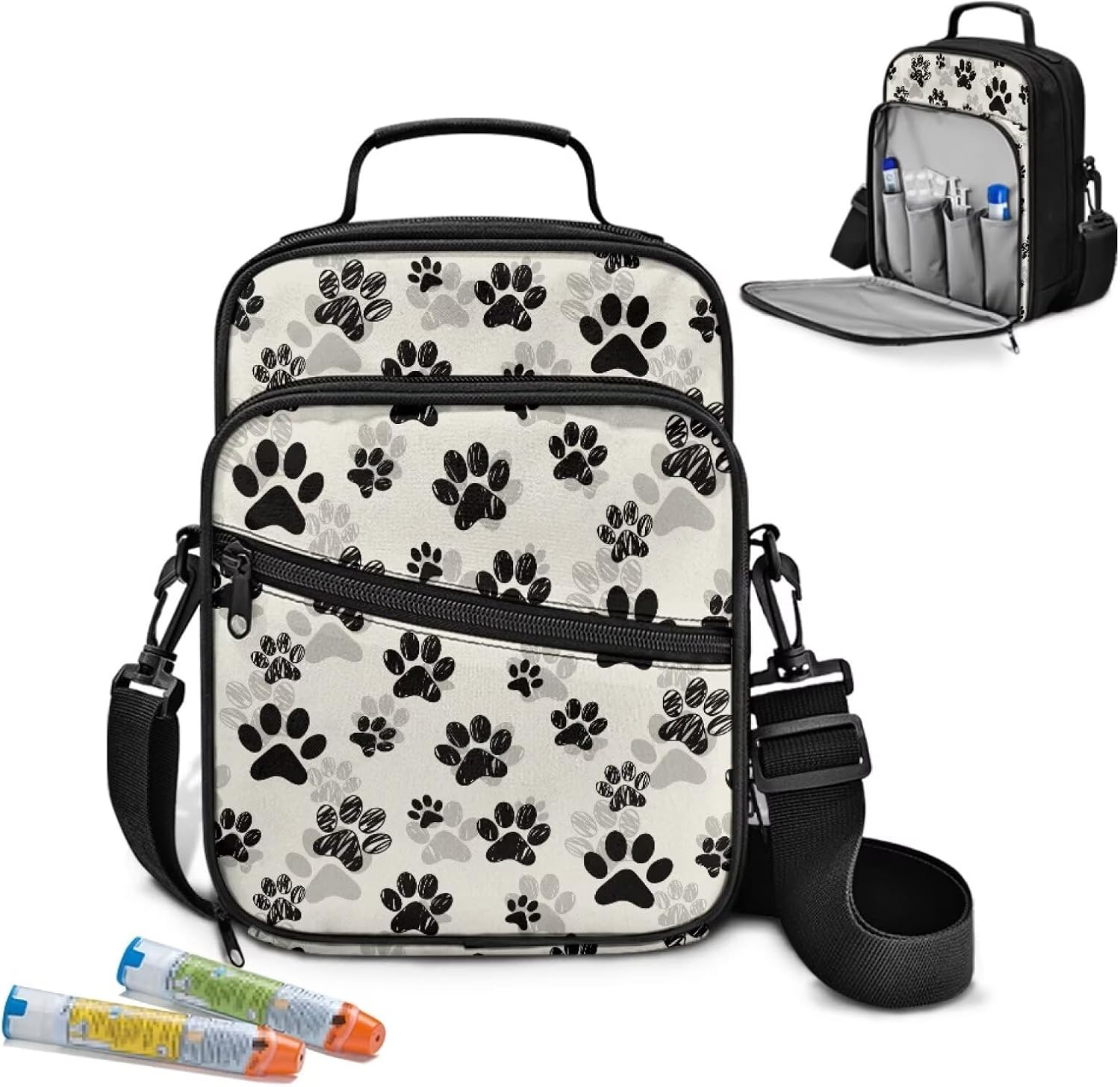 Marble Diabetic Supplies Bag for Glucose Meter Medication Insulin Pen Travel Case with Shoulder Strap Diabetes Travel Organizer Cases for Women