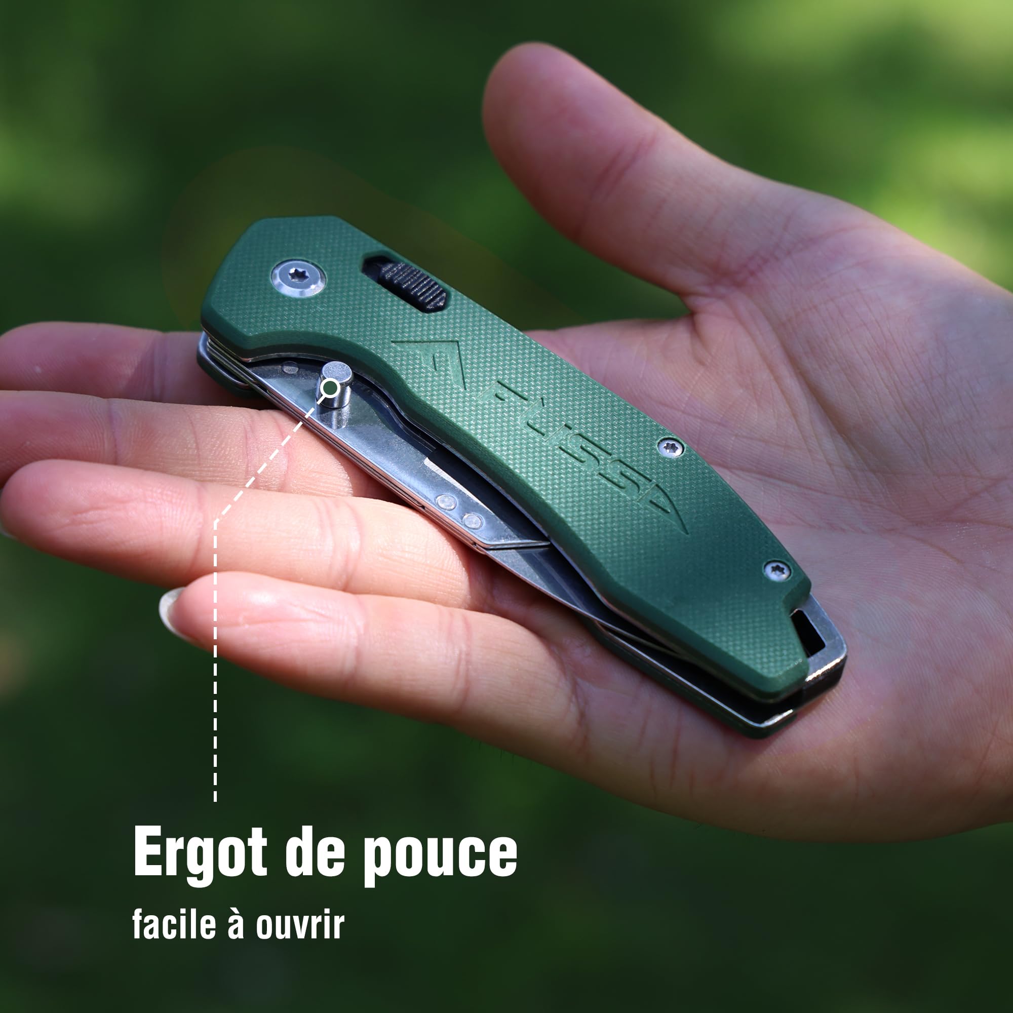 FLISSA Couteau de Poche 3 en 1 avec Manche G10, Clip Ceinture et Lames Interchangeables, Système de Verrouillage Sécurisé, Couteau Pliant Multifonction pour Usage Quotidien et Extérieur