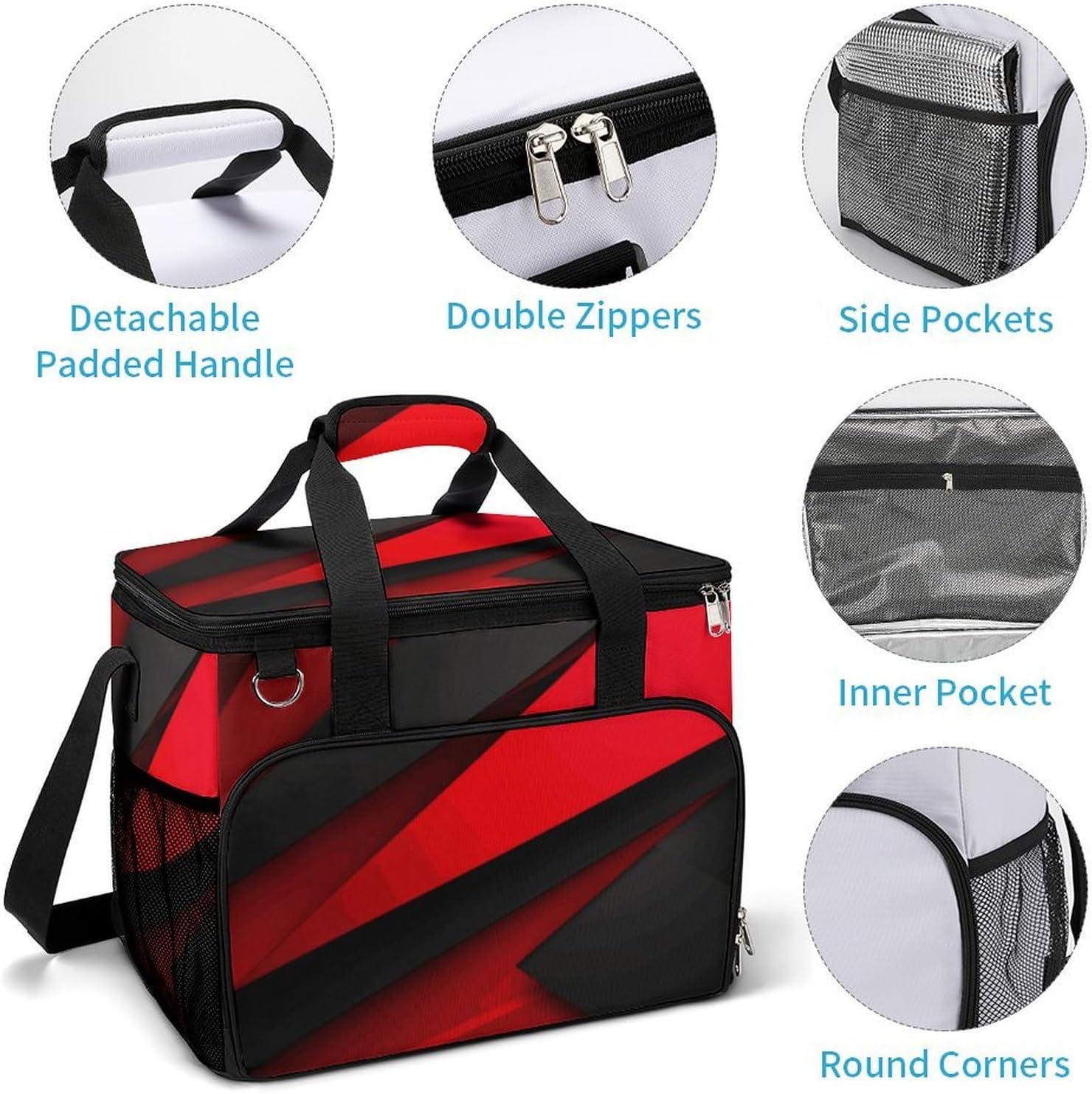 Large Capacity Oxford Cloth Red Black Printed Camping Ice Bag, Outdoor Portable Insulation and Cooling Bag, Suitable for Outdoor Camping and Picnics