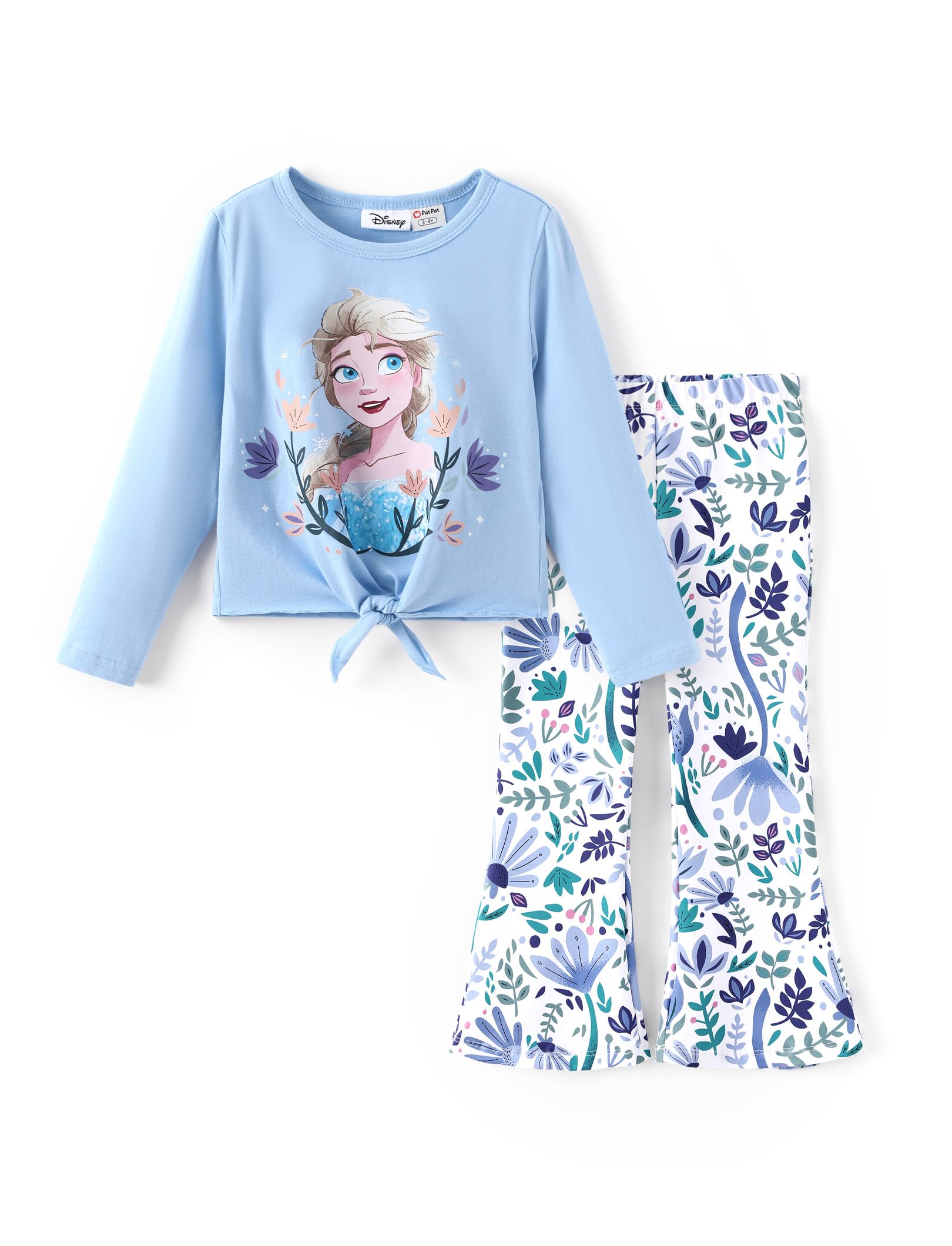 Disney Girls Outfits Long Sleeve Knot Front Shirt Flare Pants 2PC Clothes