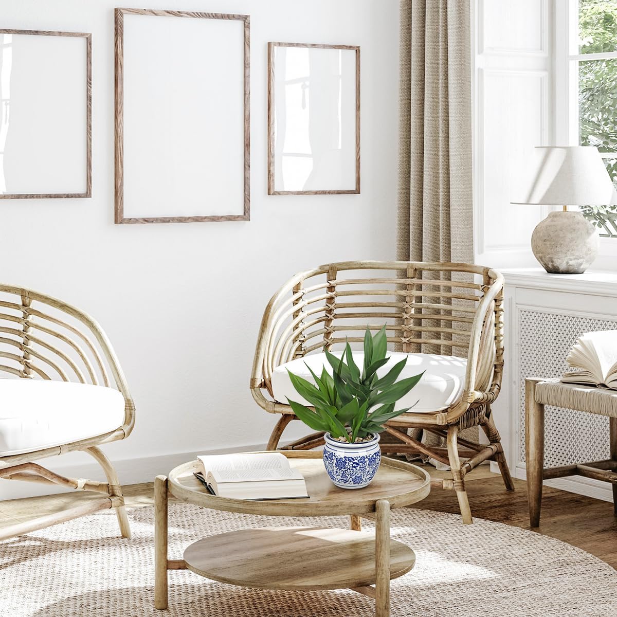 Artificial Potted Plants Indoor Home Decor 12.5" Tall Fake Lucky Bamboo Plant in Blue and White Ceramic Pot Faux Potted Plants Indoor Houseplant for Home Tabletop, Office Desk, Shelf, Zen Room