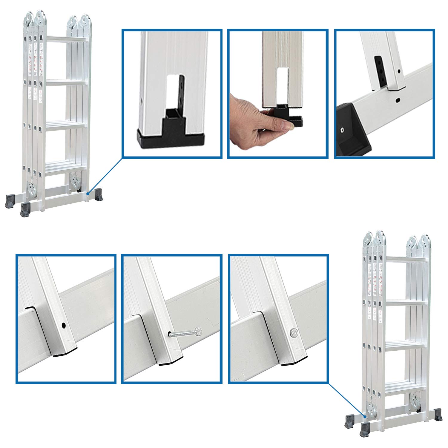 Todeco 6 en 1 Échelle Pliante, 4.7m Télescopique Aluminium Multifonction