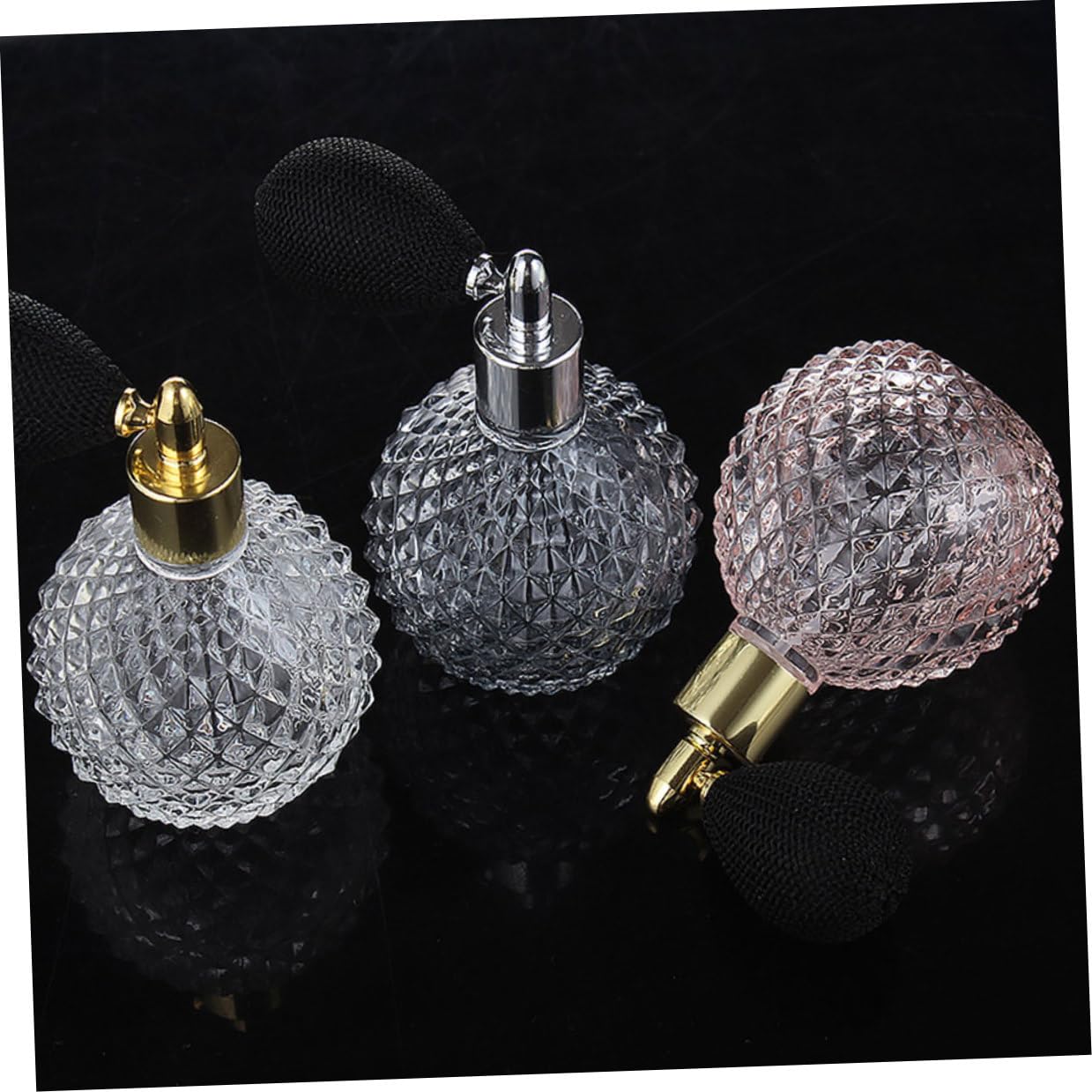 Zerodeko 3 Stück Teiliges Vintage Parfümflaschen mit Airbag Nachfüllbare Glas Sprühflaschen Transparent Elegante Reisezerstäuber für Parfum Lotion und Ätherische Öle Zufällige Farbe