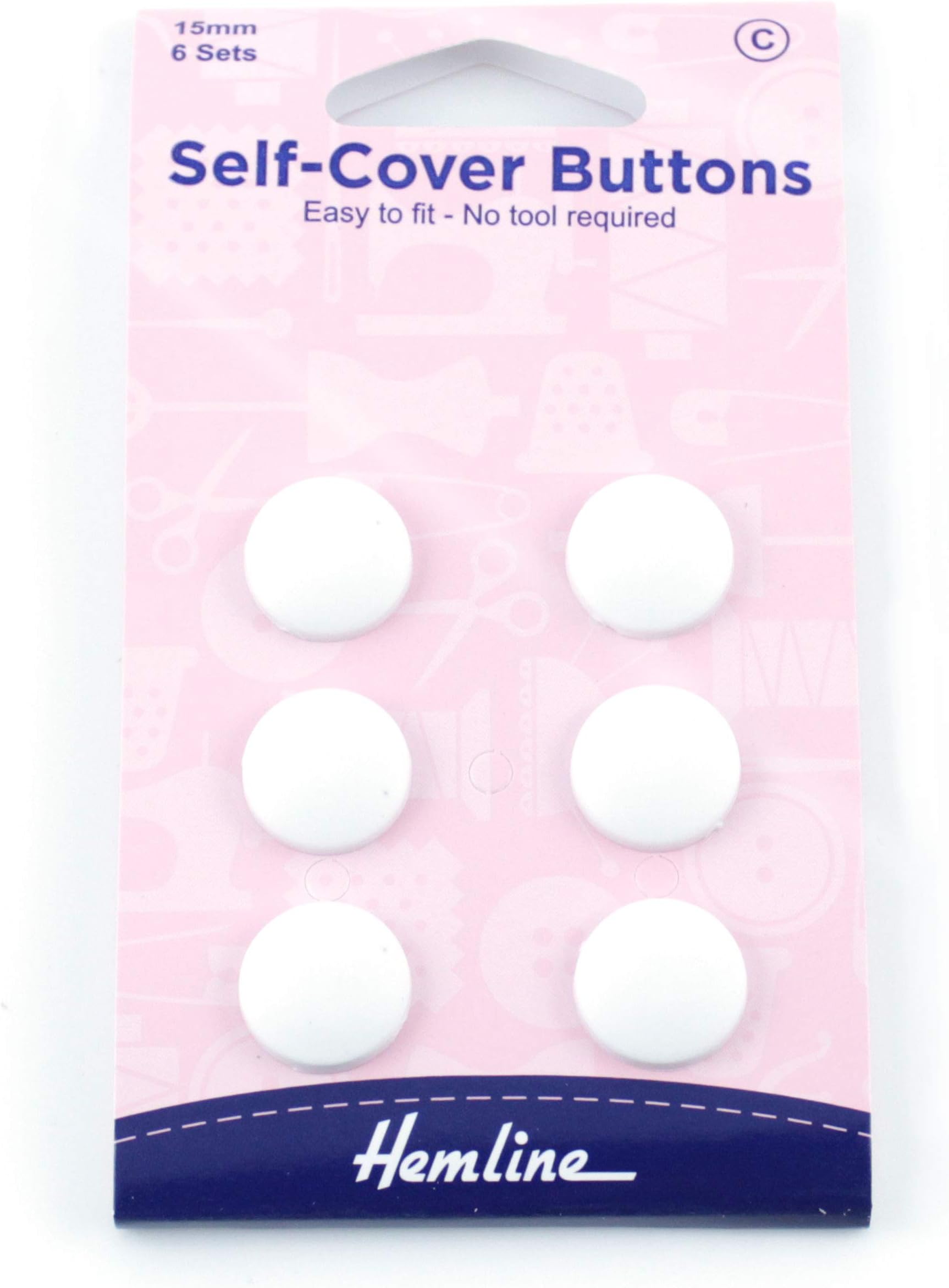 Hemline H475.15 White Nylon Self Cover Button Snap On Back Plate 15mm Set of 6