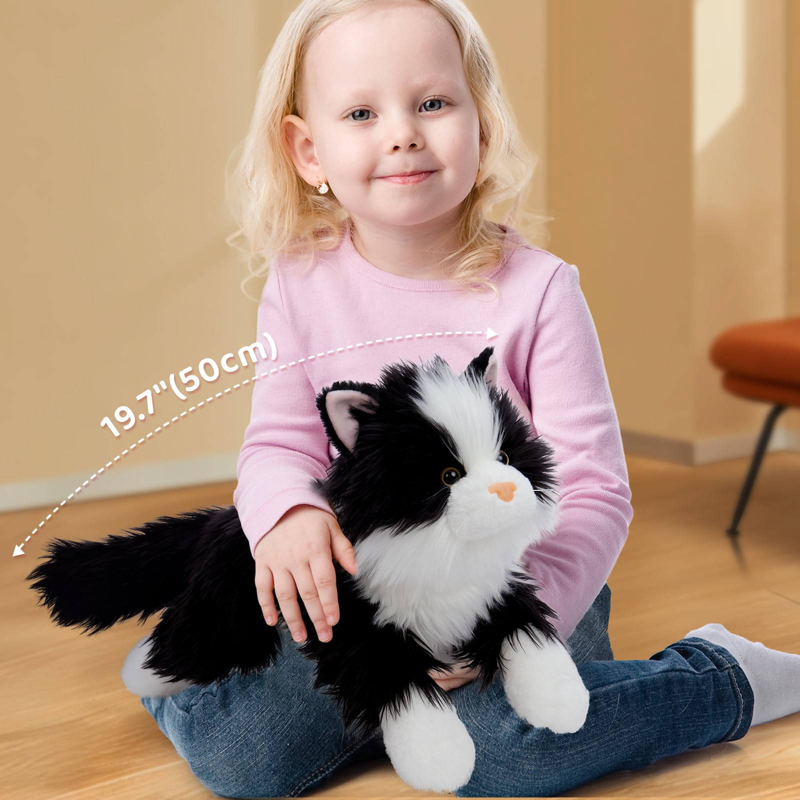 MorisMos Gatto Peluche con Cuccioli nella Pancia, Realistico Gattino Pupazzo Giocattolo di Peluche Grande Morbido Kawaii, Carino Regalo per Bambini Ragazza Ragazzo Compleanno Natale (50cm)