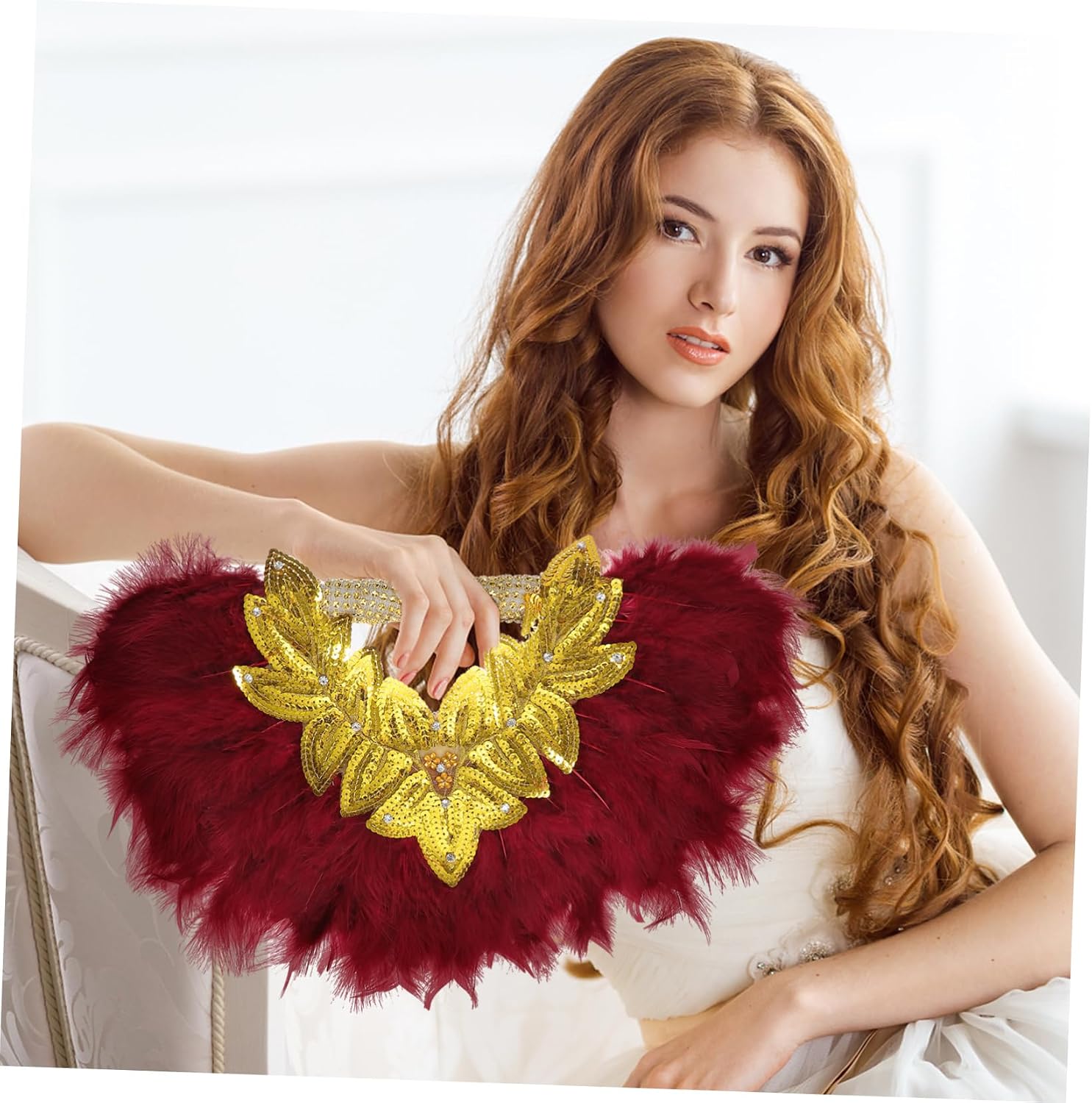 Gadpiparty Decorative Bride Fan Elegant Lace Handheld Plume Fan for Weddings Parties Dance Performances Lightweight Portable Wedding Favor Decoration