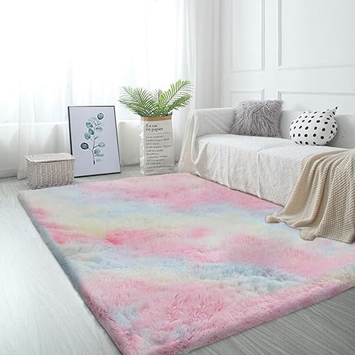 Miniatura 2 de Rainlin Alfombra peluda súper suave de 4 x 6.6 pies para sala de estar y dormitorio, alfombra de felpa moderna y esponjosa, extra cómoda, esponjosa,