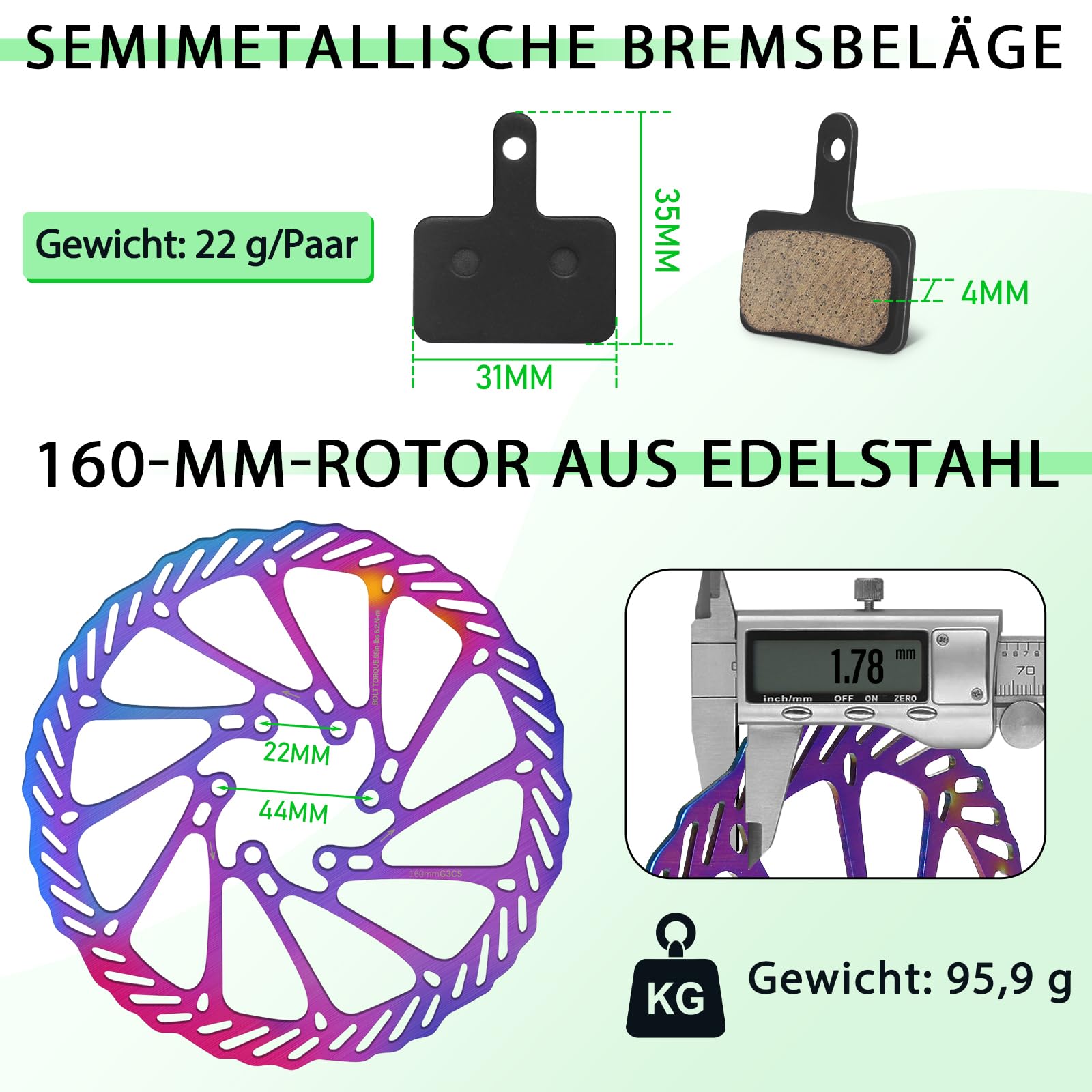 Juego de frenos de disco para bicicleta de montaña con palanca de aluminio, 160 mm Rotor/is/PM para bicicletas eléctricas/plegables/scooters/fatbikes