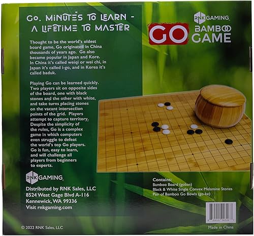 Miniatura 9 de Juego Go con tablero reversible de bambú de 19 x 1913 x 13 pulgadas, cuencos de bambú y piedras convexas individuales de melamina