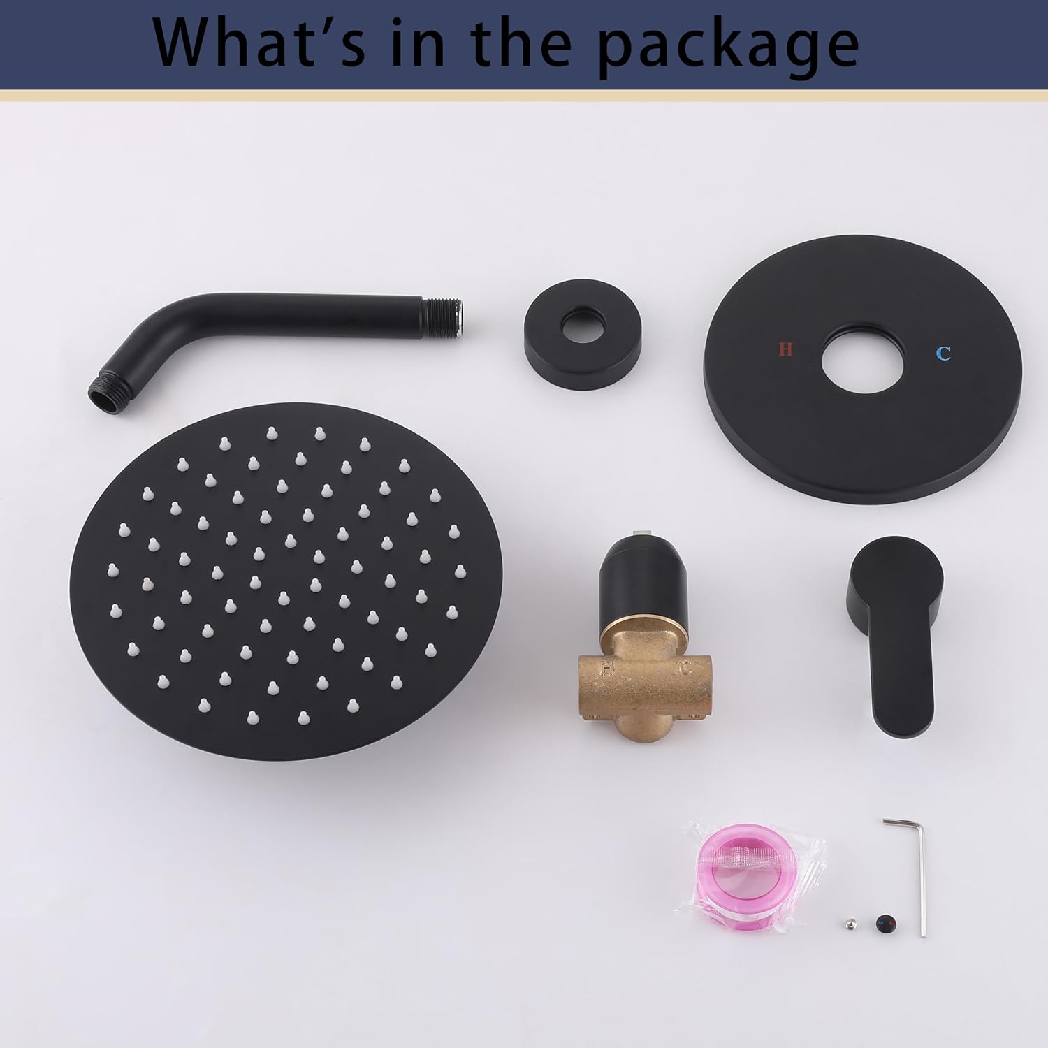 Matte Black Rainfall Shower Faucet Set - Wall Mounted Single Handle Shower System, Single Function Bathroom Trim Kit, Modern 8 Inch Rainfall Shower