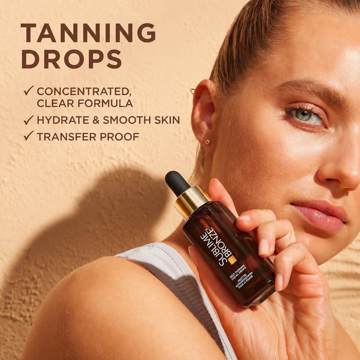 Sublime Bronze - Gocce autoabbronzanti per il viso con acido ialuronico, per un'abbronzatura graduale, senza profumo, 30 ml