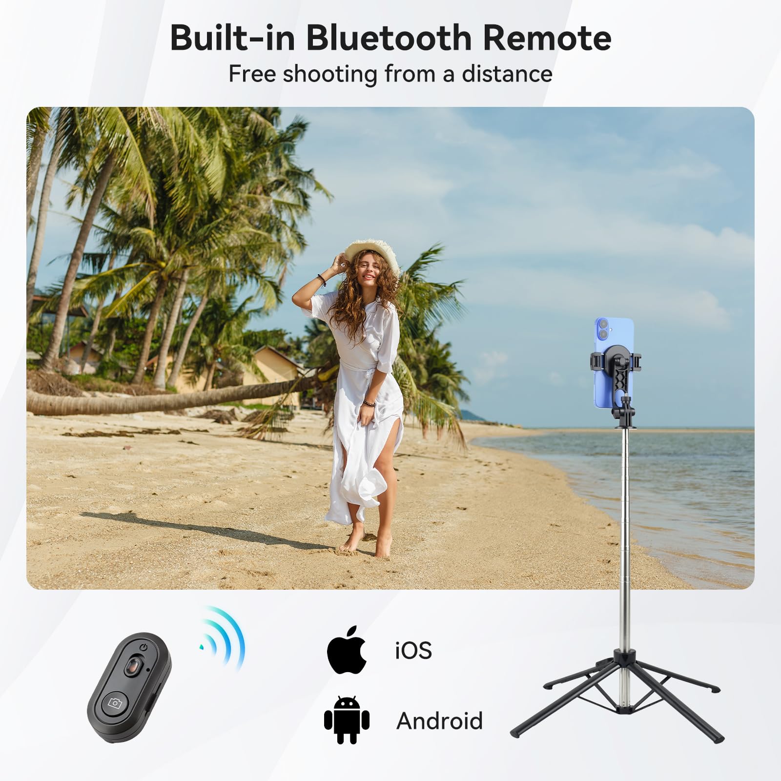 aceyoon Palo selfie extensible de 180 cm con base de 4 patas y clip magnético para teléfono