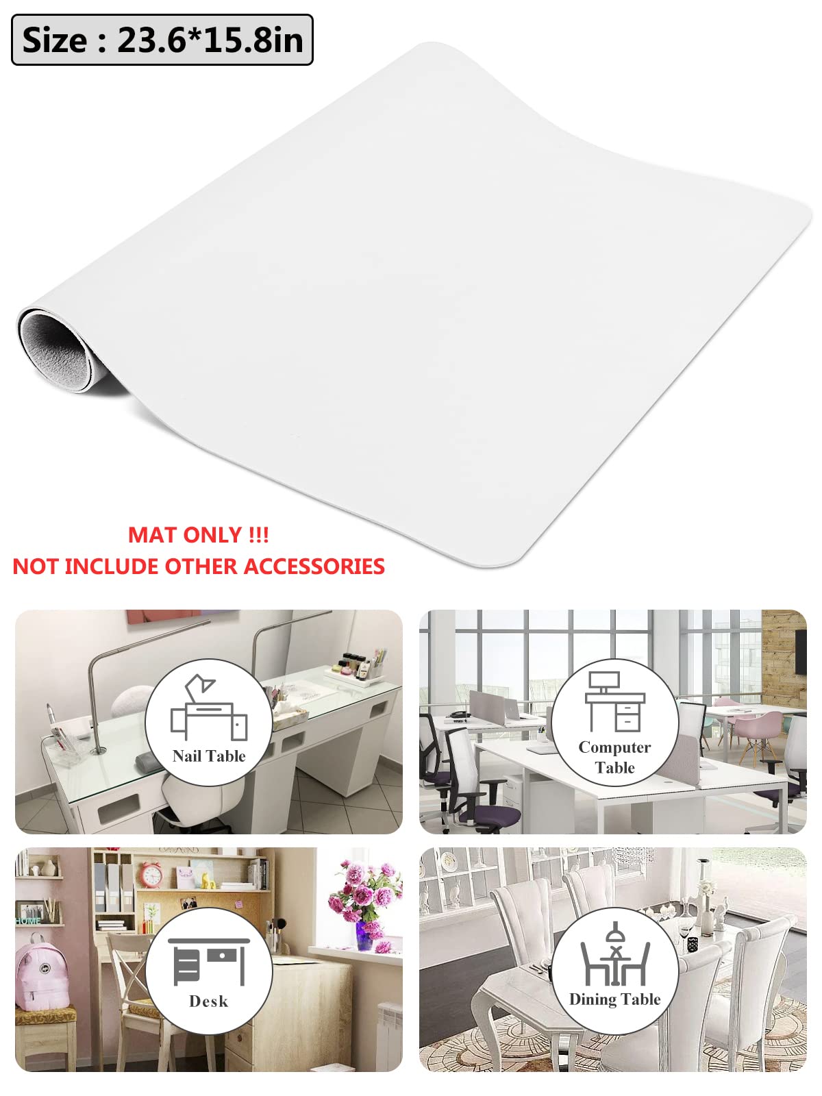 (Sólo MAT) Tapete de mesa blanco para arte de uñas, almohadilla plegable para reposamanos de uñas, cojín de reposamanos de uñas, tapete de cuero de microfibra suave, almohadilla de manicura, 6