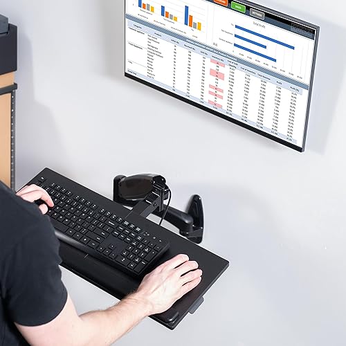 Miniatura 8 de VIVO Soporte de pared para teclado y mouse con resorte neumático de 24 pulgadas, plataforma de escritura ajustable en altura de contrapeso,
