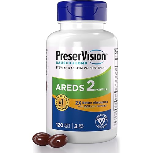 PreserVision AREDS 2 Eye Vitamin & Mineral Supplement with OCUSorb, 120 Vegan Soft Gels, Contains Lutein, Zeaxanthin, Vitamin C & E, Zinc, & Copper, Eye Health Supplements for Adults