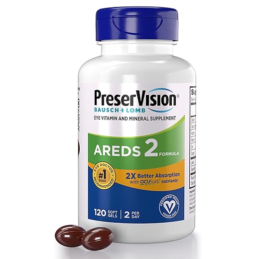 PreserVision AREDS 2 Eye Vitamin & Mineral Supplement with OCUSorb, 120 Vegan Soft Gels, Contains Lutein, Zeaxanthin, Vitamin C & E, Zinc, & Copper, Eye Health Supplements for Adults