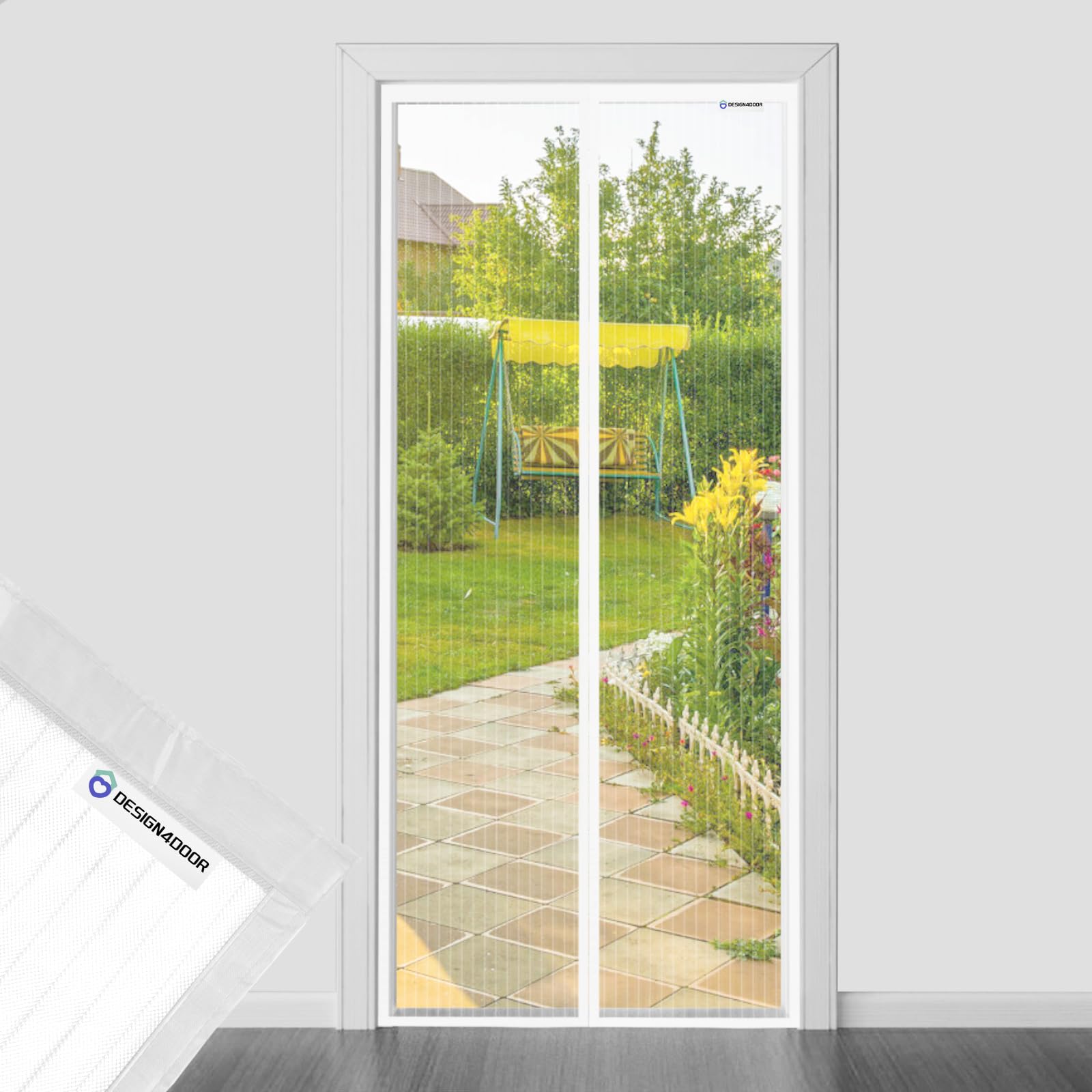 DESIGN4DOOR Zanzariera Magnetica 60 x 220 cm per Porta Finestra, Ultima Versione di Tenda Zanzariera con Magneti, Proteggete la Vostra Famiglia Dalle Zanzare, Bianco