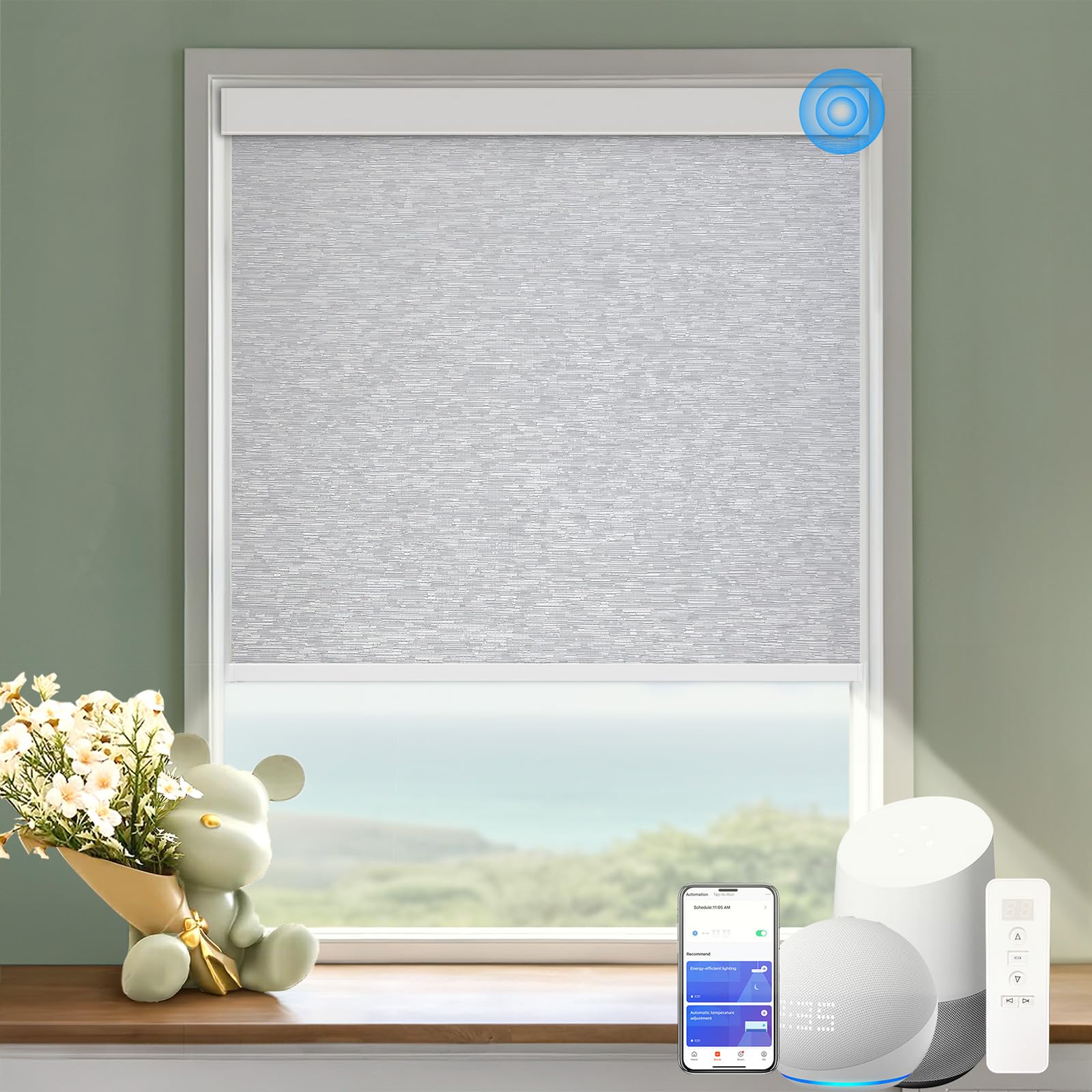 COOLWINDS Motorized Blinds with Remote Cordless Automatic Motorized Shades Custom Blinds for Windows Smart Curtains Compatible with Alexa Google Home(