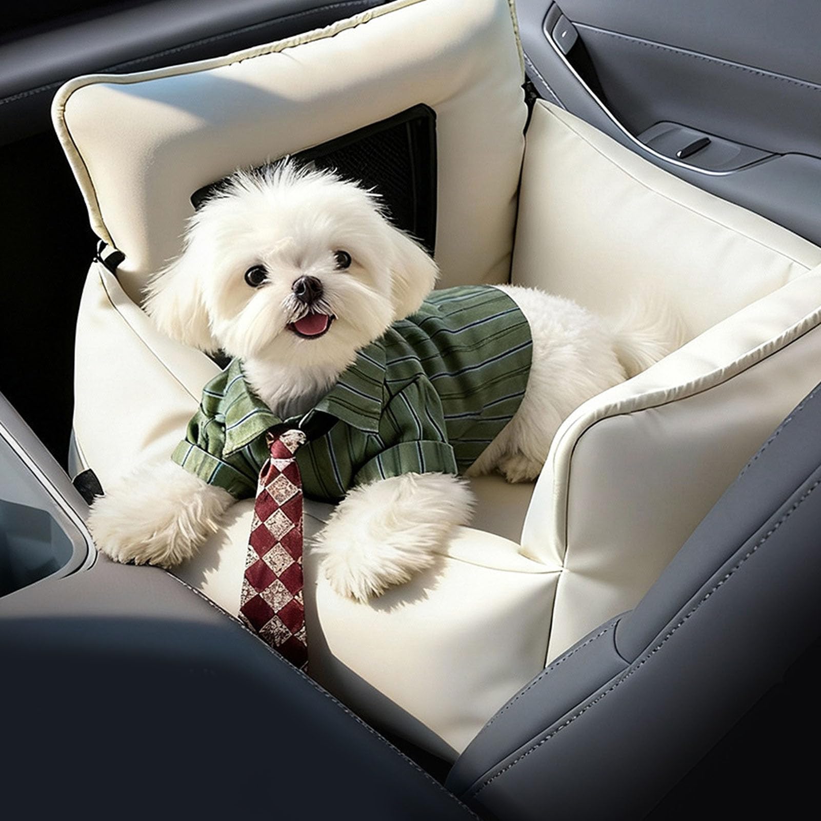 Hunde-Autositz für Kleine Hunde, Atmungsaktives Netzfenster, Wasserdicht, Abnehmbarer Bezug, Sitzerhöhung für, Erhöhter -Autositz mit Aufbewahrungstasche, Tragbares Reisebett für den