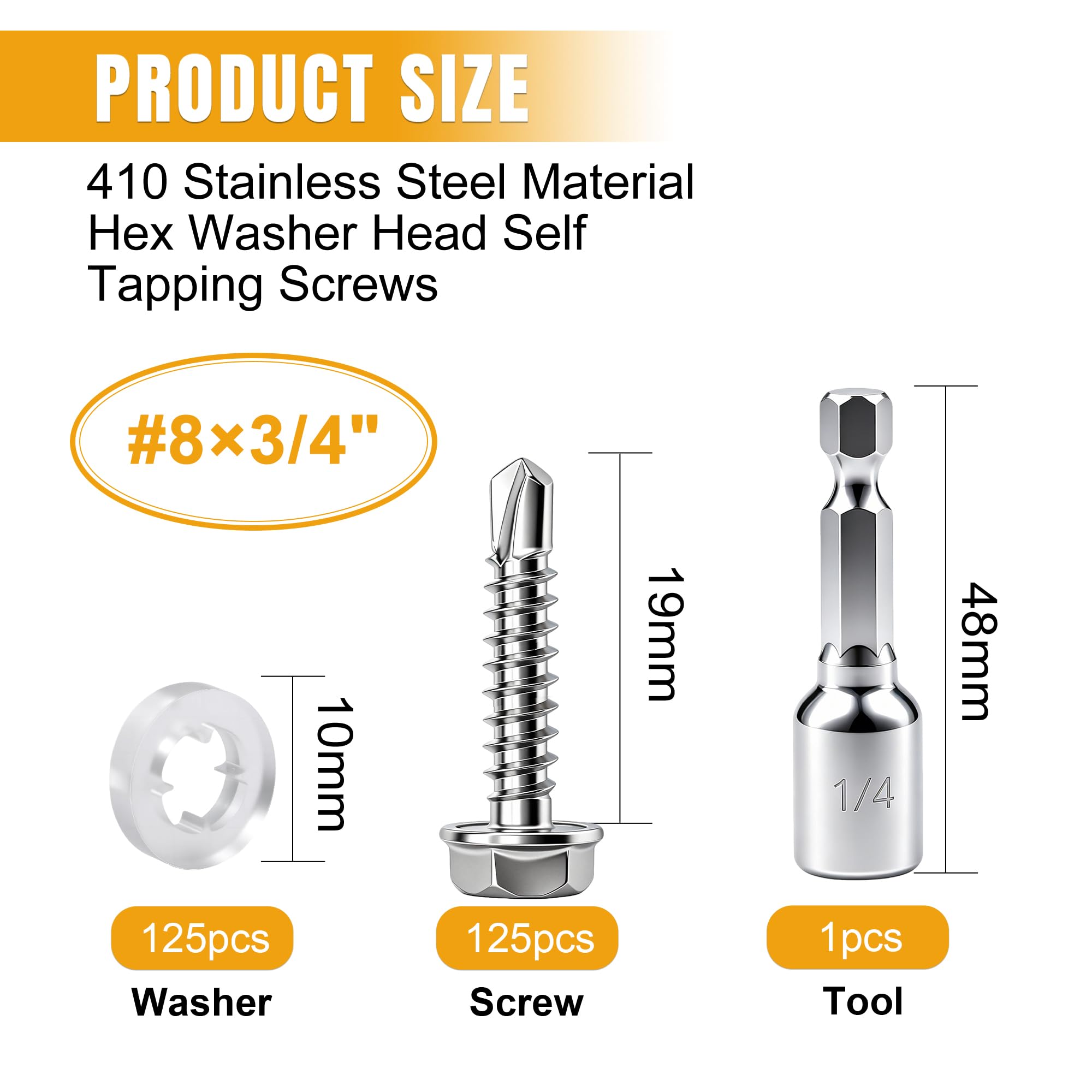 Self-Tapping Stainless Steel Screws - 250 Pack -2