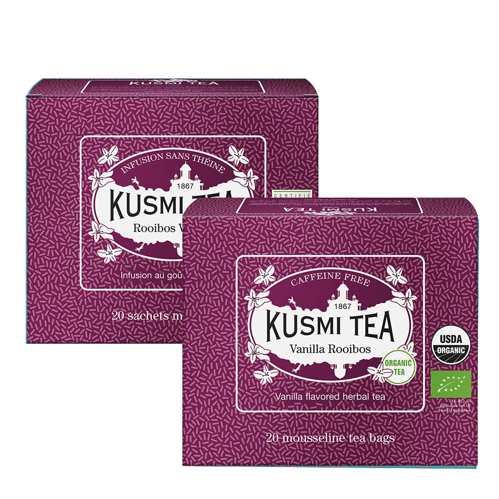 Kusmi Tea Rooibos Vainilla Té Rojo Orgánico Infusión de Rooibos sin Teína 2x20 Bolsitas