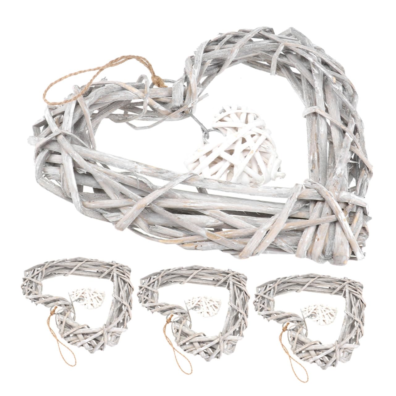4 STÜCKE Teiliges Rattan herzkranz Spitze Langlebige Handgefertigte Herzform Wanddekoration für Hochzeit Weihnachten Geburtstag Vielseitiger Romantischer Wandschmuck