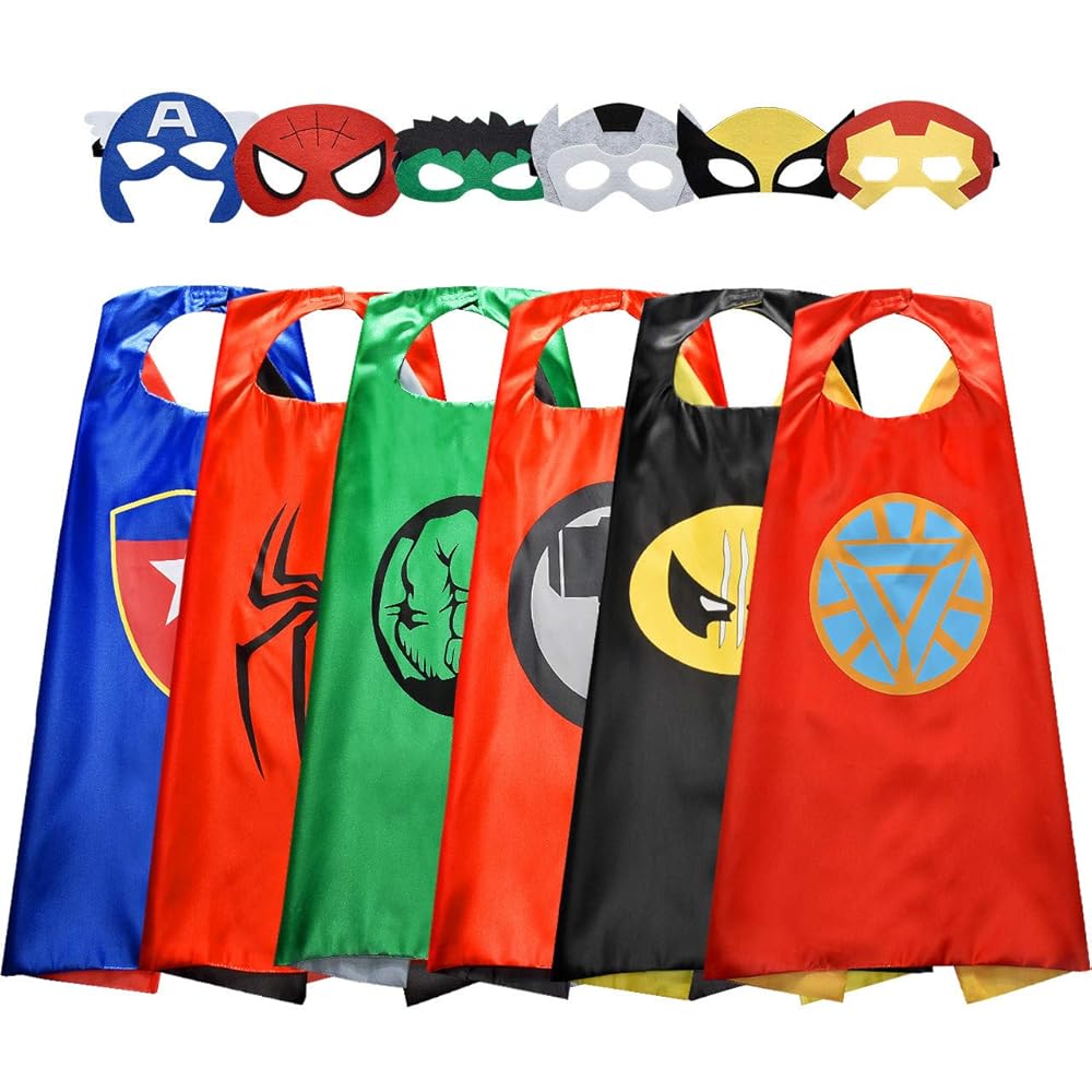Roko Toys for 3-10 Year Old Boys, Superhero Capes for Kids 3-12 Year Old Boy Gifts Boys Cartoon Dress up Costumes Party Supplies Toys for Ages 2-4 5-7 (6 Pcs with Gift Box)