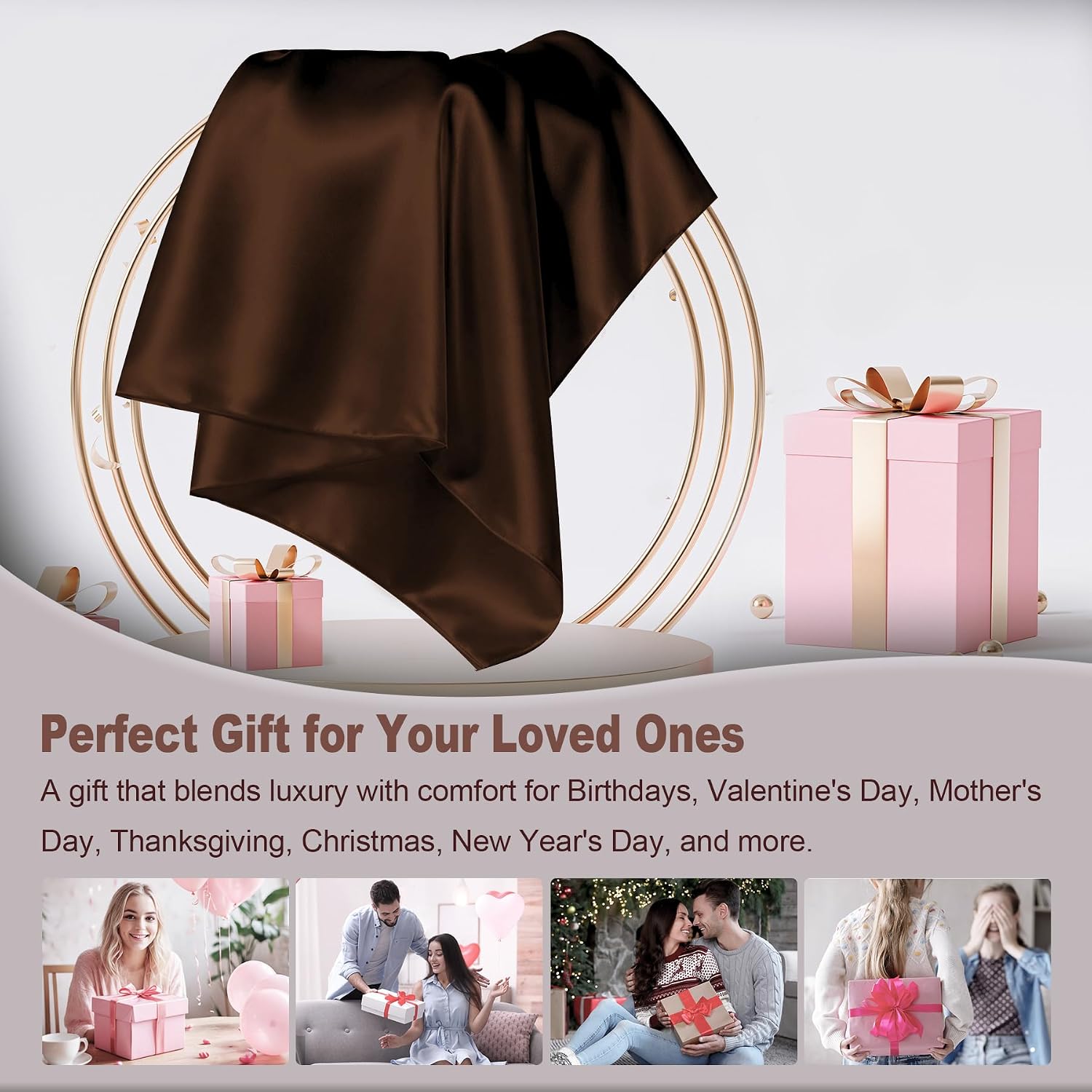  Silk Pillow Cases 2 Pack Standard Size with Zipper, Brown thumbnail