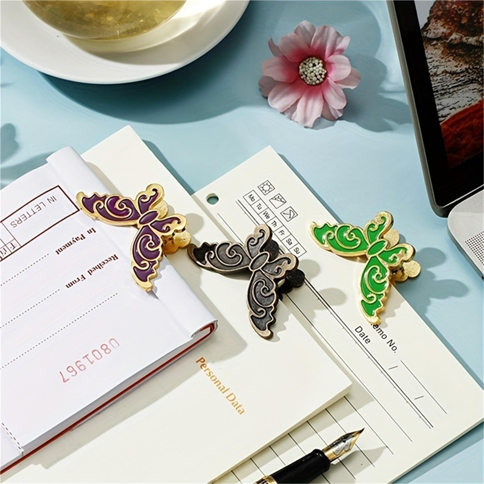 Papier Pince Pinces à reliure papillon en métal, 4 pièces, pince billets, Notes pliables, lettre(Purple)