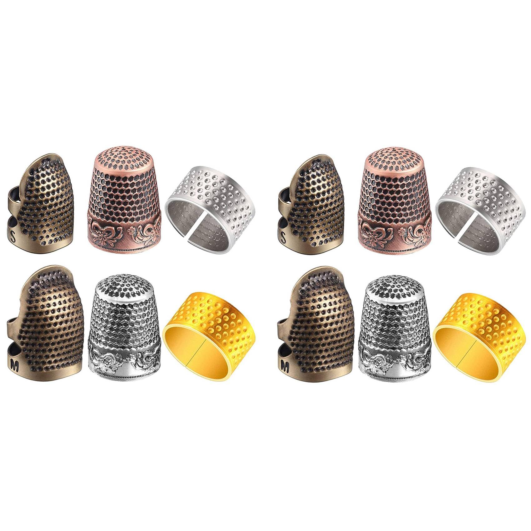 Hndhbfgrt 12 Pieces Sewing Thimble Finger Protector,Adjustable Metal Finger Shield Protector for Sewing Embroidery Needlework