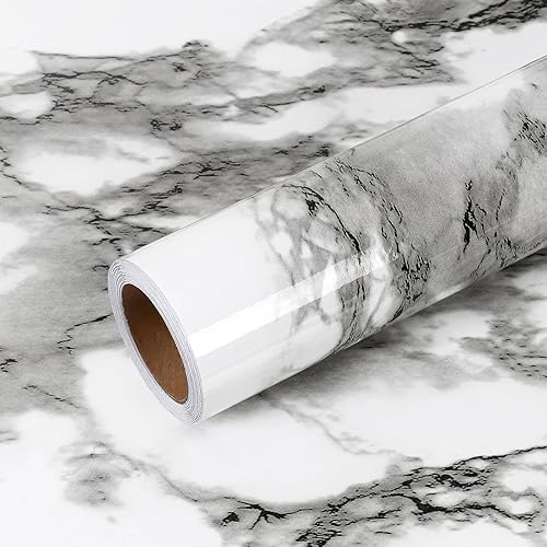 VEELIKE Papel adhesivo de mármol gris oscuro para encimeras, papel tapiz autoadhesivo impermeable, para despegar y pegar, papel de pared de vinilo