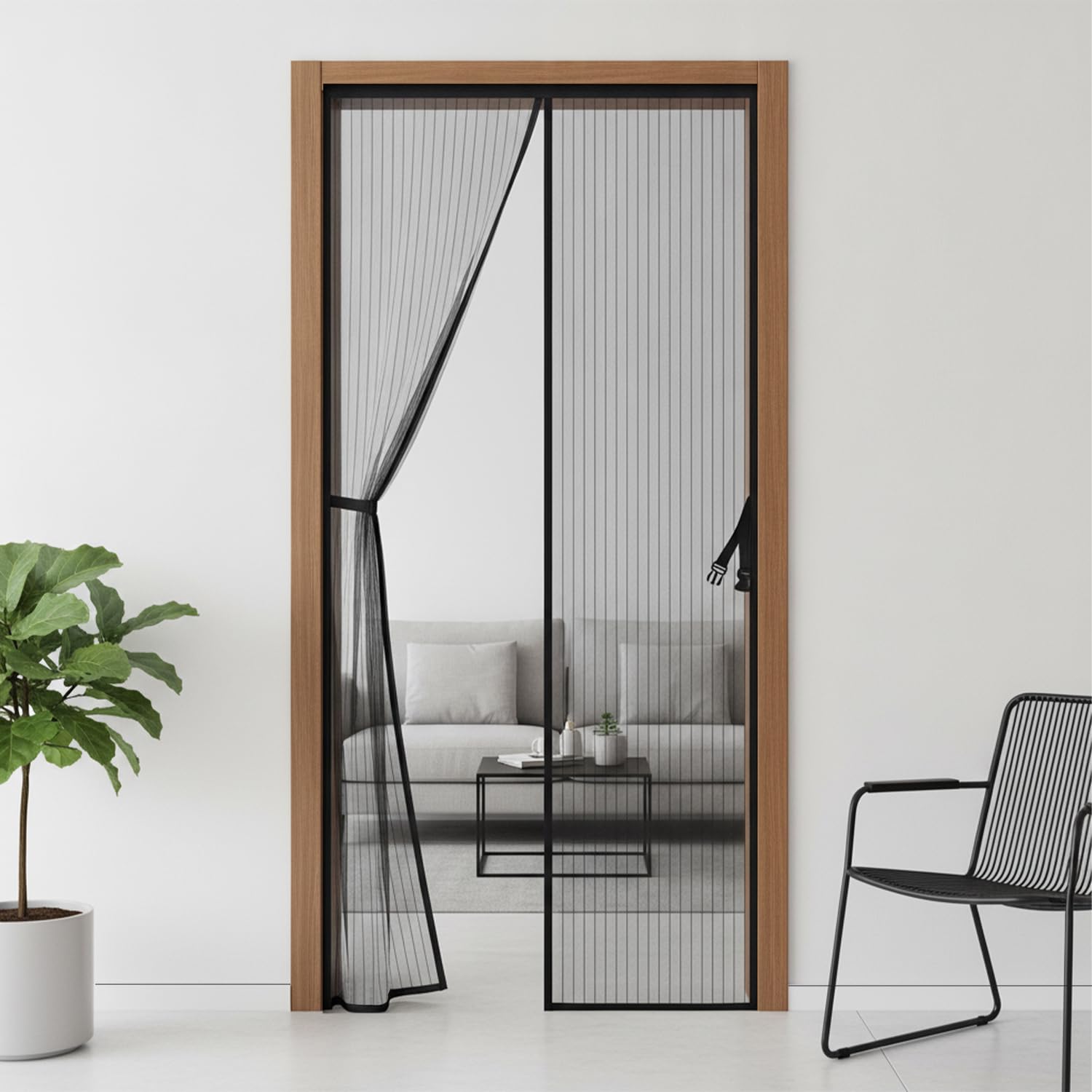 KARP Mosquito Net for Door – Heavy Duty Mesh Screen Door with Stay-Open Buckle, Auto Close Magnets, Hands-Free Entry, Easy Install, Pet & Kid Friendly for Home (105 X 210, Black)