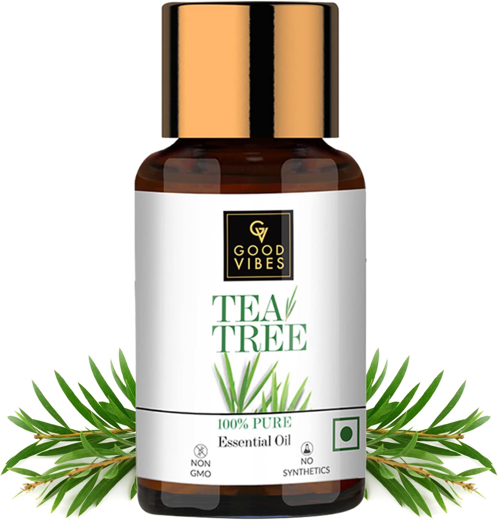 Good Vibes 100% Pure Tea Tree Essential Oil,10 ml Controls Excess Sebum,Helps Reduce Dark Spots & Acne Scars,Stimulates Hair Growth,Suitable For All Skin & Hair Types, No Alcohol,Parabens & Sulphates