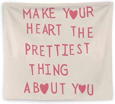 WNAGT Pink Motivational Tapestry Wall Hanging, Make Your Heart the Prettiest Thing About You Inspirational Quote Wall Blanket Decor for Girls Room College Dorm Apartment, 50x60 Inch