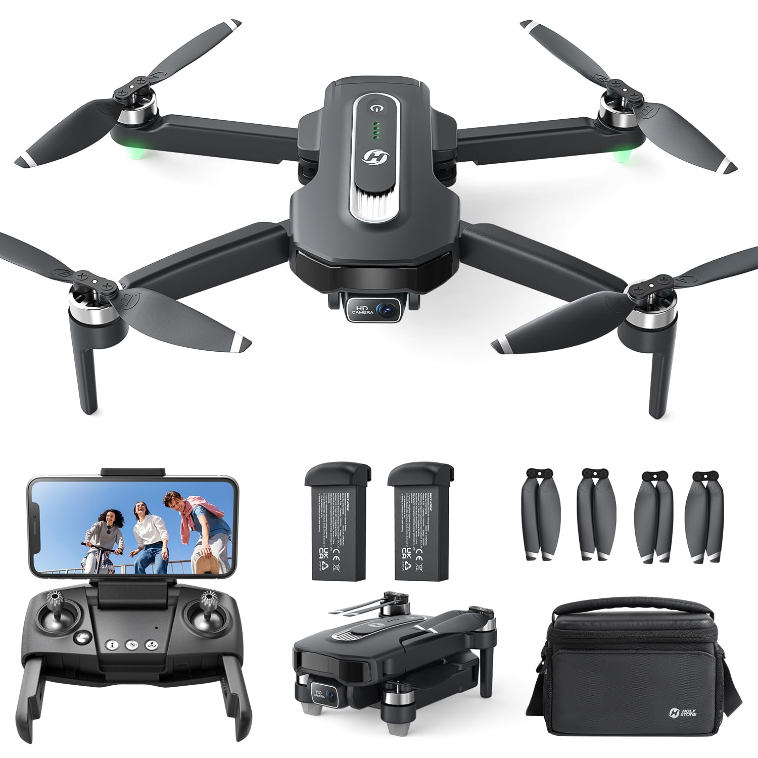 Holy Stone HS460 GPS Drohne mit 4K Kamera für Anfänger& Erwachsene | 52 Min. Flugzeit, Bürstenloser Motor, Follow Me & Rückkehr, 5G FPV Übertragung, Faltbar, Unter 249g