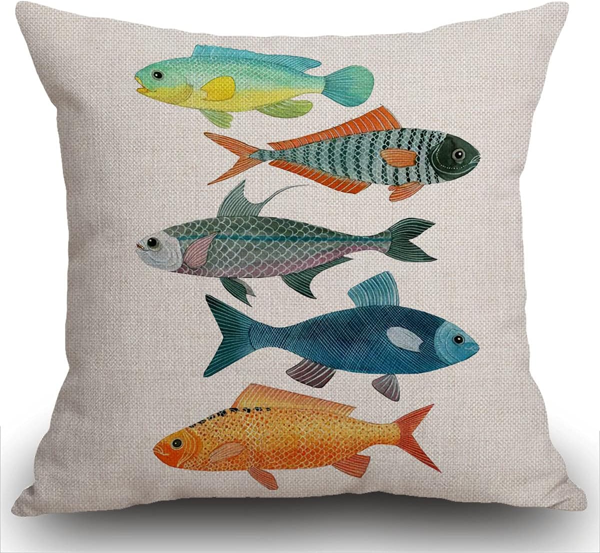 Smooffly Funda de cojín beige con diseño de peces coloridos, decoración del hogar, para hombres/mujeres, sala de estar, dormitorio, sofá, silla, 45 x 45 cm