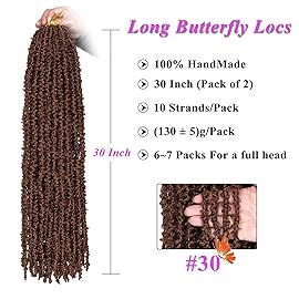 ZRQ 2Packs 30 Inch Butterfly Locs Crochet Hair Brown Long Distressed Butterfly Faux Locs Crochet Hair Synthetic Hair For Women (30 Inch, 30)